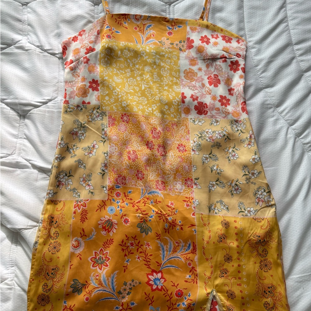 Forever 21 Floral Patchwork Midi Dress - Yellow and Orange